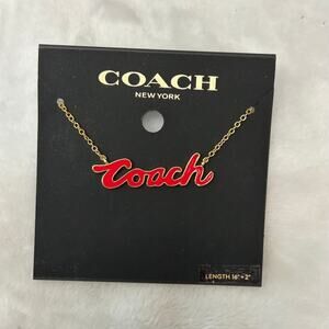Coach Script Logo Necklace Red Gold New